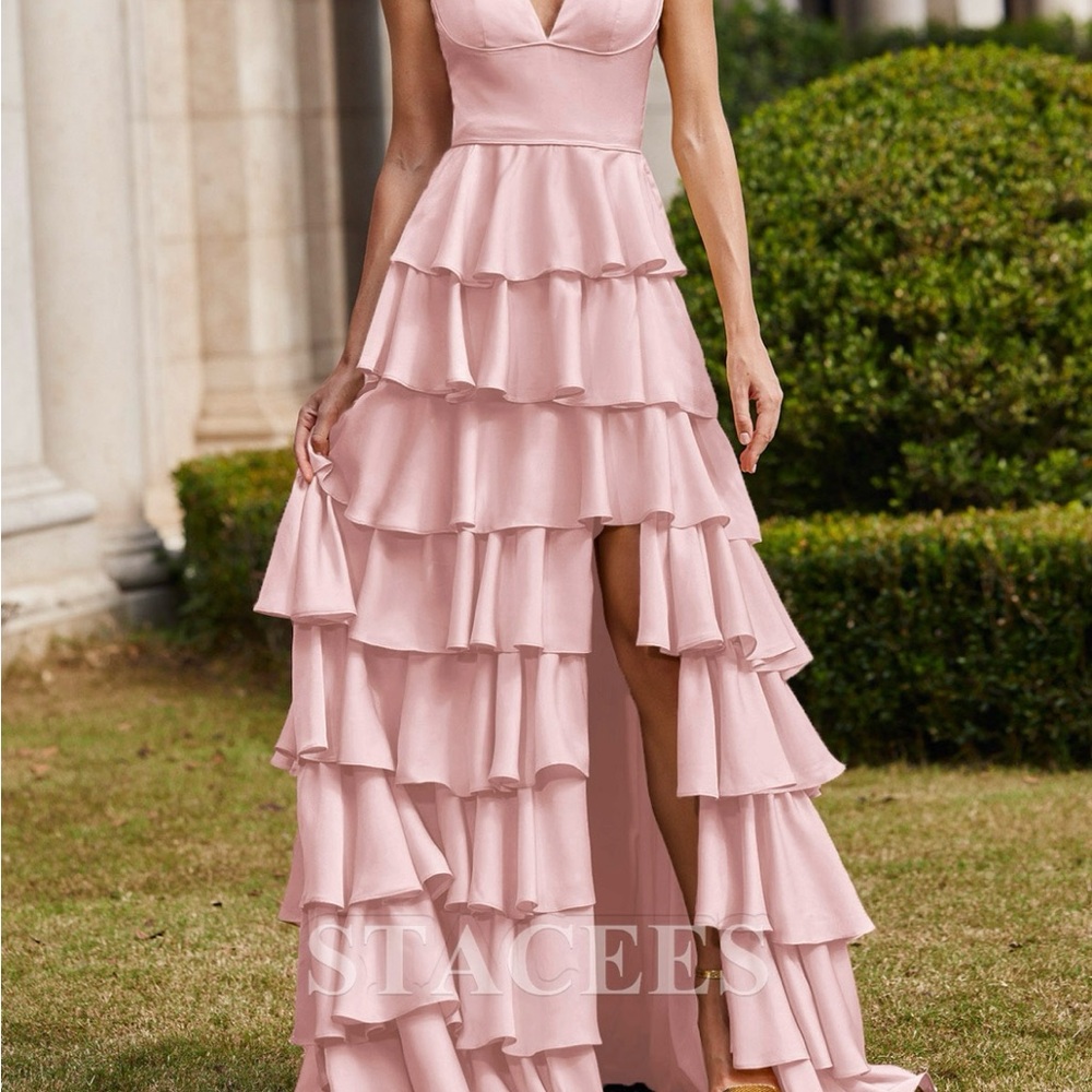 Pink Ruffle Layered Women's Prom Dress